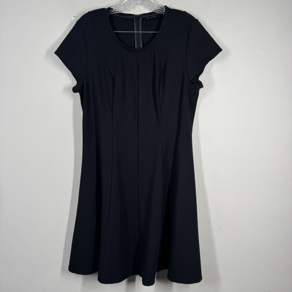 H Halston Ponte Fit Flare Swing Paneled Dress Cap Sleeve Sz 16 Minimal Capsule